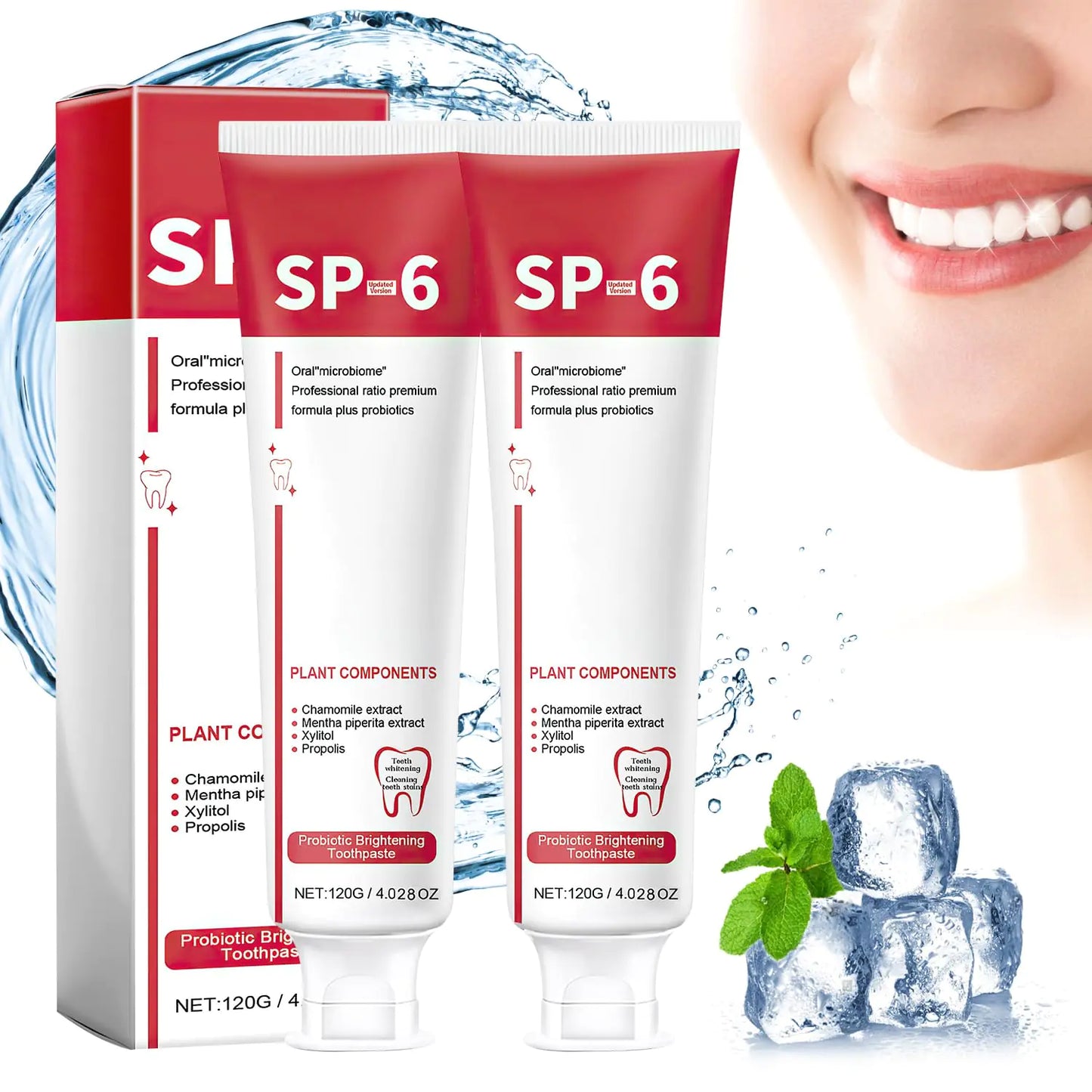 Sp-6 Ultra Whitening Sp-6 Ultra Whitening Toothpaste Sp 6 Toothpaste Probiotic Brightening Toothpaste Sp-6 Toothpaste Fresh Breath Deep Cleaning Care Toothpaste(120g*2PCS)